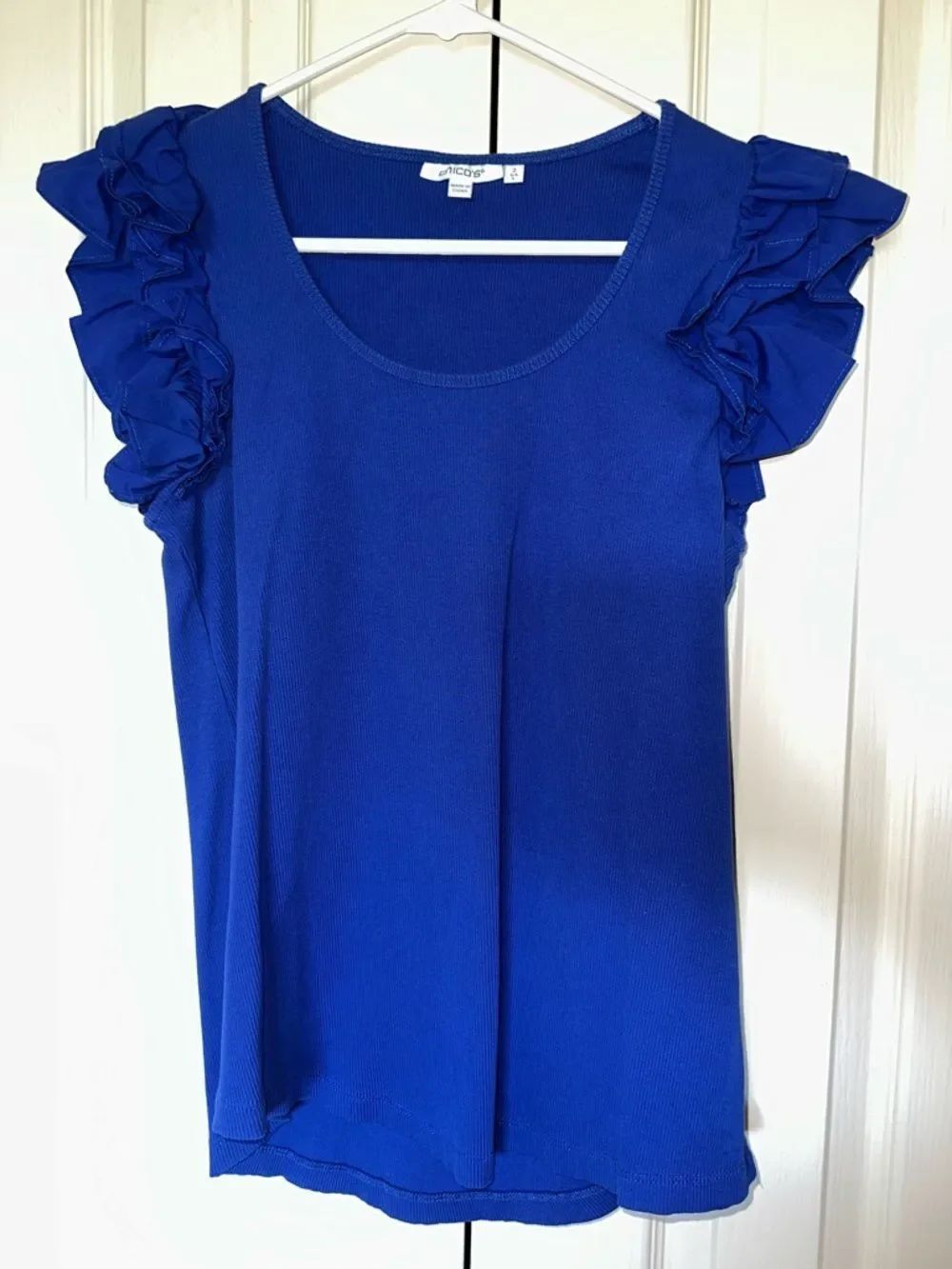 Chico's Royal Blue Ruffle Cap-Sleeve Tank